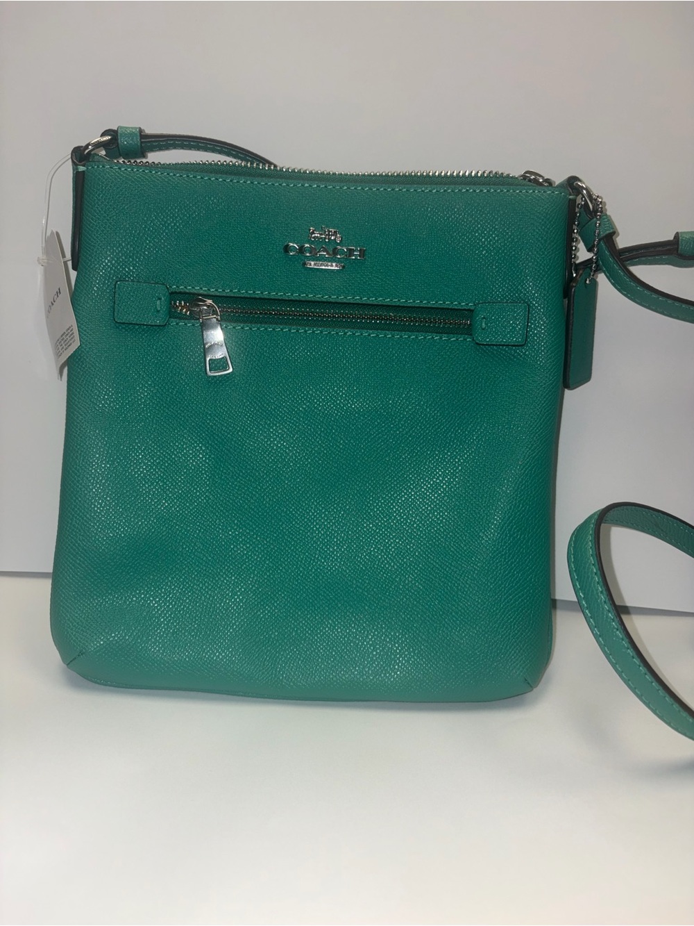 NWT Coach Mini Rowan File Bag CE871 Bright Green Teal Leather Crossbody
